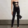 Luxus Frauen Strampler Sexy Bandeau Rückenfreie Overalls Schwarz Velours Ärmellose Overall Frau Schwarz Trikot