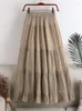 Skirts Casual Womens Elastic High Waist Medium Long Slim A-line Folds Midi Skirt Female Vintage Solid Color Office