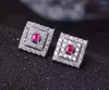 Stud Earrings Natural Red Ruby Gem Simple Ompact Square Gemstone S925 Silver Women Wedding Gift Fine Jewelry