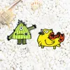 Brooches Funny Chicken Head Dog Body Enamel Brooch Green Triangle One Eyed Monster Lapel Pin Chickens Eat Worms Cartoon Animal Badge