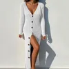 Robes décontractées Robe tricotée à la mode Cardigan épais Slim Fit Résistant au froid Sexy Côtelé Maxi Pull Maxi