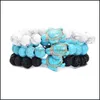 Charm Bracelets Summer Style Sea Turtle Beads Classic 8Mm Turquoise Natural Stone Elastic Friendship Bracelet Beach For Women Men Je Dhidy