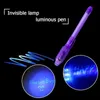 Textmarker Unsichtbarer fluoreszierender Stift LED Lila Licht Elektronischer Banknotendetektor Kreativer ultravioletter magischer Tintenlampenstift Textmarker J230302