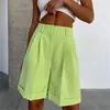 Women's Shorts Suit Women Zipper Green Button Casual Pants Straight Short Trousers Streetwear Elegant Office Lady Joggers Summer 2023