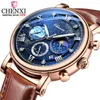 Armbanduhr Chenxi Luxus Chronograph Watch for Men Lederband Sport Kalender Herren wasserdichte leuchtende Zeiger Uhren