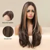 Synthetische pruiken Easihair Long Brown Lace Front Synthetisch Natuurlijk Haarpruiken Blonde Hoogtepunten Frontale pruik voor vrouwen Cosplay Hoge dichtheid 230227