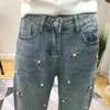 Jeans femme brodé fusées taille haute pour femme bleu cordon sarouel pantalon Denim pantalon Streetwear maman 230306