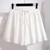 Kvinnors shorts 2023 Summer Plus Size Women Clothing för stor lös avslappnad elastisk midja Chiffon Belt White Black 7xl