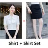 Women's Blouses Summer Fashion Ladies White Blouse & Shirts Women 2 Piece Skirt And Top Sets Short Sleeve Office Work Wear