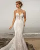 Berta Mermaid Wedding Dresses Spaghetti LaceアップリキングされたラッフルラップIllusion Bridal GownsカスタムメイドのVestidos de Novia