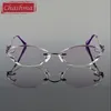Solglasögonramar Chashma Luxury Tint Lenses Myopia Glasögon Läsning Diamond Cutting Rimless Frame For Women 230307