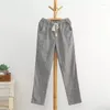 Leggings femmes Bigsweety coton lin femmes pantalons décontractés 2023 mode ample longue taille élastique droite rayé Pantalon Pantalon