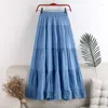 Skirts Casual Womens Elastic High Waist Medium Long Slim A-line Folds Midi Skirt Female Vintage Solid Color Office