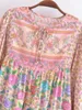 Camicette da donna Happie Queens Donna Vintage Rosa Stampa floreale Nappa Sciolto Boho Lady Cravatta al collo Manica lunga Beach Bohemian Camicie Blusas