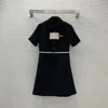 Runway Dresses Designer Milan Dress 2023 Spring Summer Lapel Neck Short Sleeve Fashion Brand Same Style womens B55H