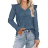 Women's Blouses T-shirt Top V Neck Flying Shoulder Lady Blouse Long Sleeves Women Fall Winter Solid Color Slim Pullover Camisetas