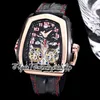 BZF Twin Turbo Mens Watch JCFM05 Twin Tourbillon Automatische roségouden bezel DLC Zwarte Koffer Geel wijzerplaat Markers Lederen band Super Edition Eternity Watches