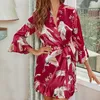 Kadınlar Placowes Estetik Tarkan Yarım Kollu Midi Bandaj Elbisesi Baskı Çiçek Pijamaları Kadınlar İçin Sonbahar Giysileri 2023 Moda Seksi Salon
