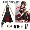 Anime kostümleri anime casus x family yor forger cosplay diken prenses peruk takım elbise suikastçısı gotik siyah kırmızı elbise etek kıyafeti üniforma küpe z0301