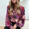 Blusas femininas 2023 Spring Elegant V Neck Women Tops e Moda Padrive Print Office Camisa Lady Lady Lantern Sleeve Bottoming BLUSA