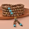 Strand 108 Chicken Wing Wooden Bracelets With Turquoise