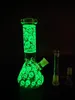 2023 Heady Bong Glass 20cm 8インチ暗い白い頭蓋骨水路で輝くボンガラスボン14mm下の茎とボウル2 in 1使用準備ができている