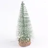 Decorative Flowers Artificial Green Mini Pine Needle Christmas Tree With Wood Base Snow Frost DIY Craft Desktop Decoration