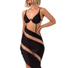 Casual Dresses Women Club Dress Sheer Mesh Patchwork One Shoulder Spaghetti Strap Oregelbunden hem