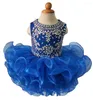 Fille robes fleur robe bébé infantile enfant en bas âge fête d'anniversaire bleu Royal à plusieurs niveaux argent cristal robe de bal volants pour les enfants