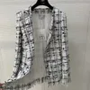 Women's Wool & Blends designer Early spring new style small fragrance temperament soft tweed woven fringe plaid comfortable versatile round neck suit coat 6W74 JZF7