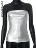 Женские танки Camis Boofeenaa y2k Street Style Metallic Silver Busiter Top Top Sexy Olde Женщины, выходящие без бретелек.