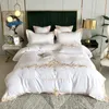 Bedding Sets White Embroidery 60S Satin Washed Silk Set Cotton Duvet Cover Bed Linen Fitted Sheet Pillowcases Bedclothes 4PCS