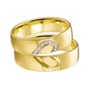 Ringos de cluster 2pcs cubic zircon amor coração casal anel casamento proposta de ouro promessa anéis de noivado de casamento conjuntos para homens e mulheres G230228 G230307