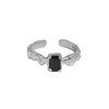 Anillos de racimo Simple Real 925 anillo de plata esterlina mujer dedo joyería Rectangular negro Cubic Zirconia mujer 2023 accesorios de tendencia