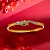 Women Bangle Bracelet Simple Design Light Luxury Slightly Inlaid Snake 18k Yellow Gold Filled Wedding Party Jewelry Gift