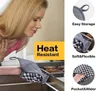 Hot Pads Silicone Oven Mitts and Pot Holders Sets with Quilted Liner Heat Resistant Kitchen Mitt Waterproof Flexible Gloves for Cooking Baking Grilling RRA