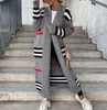 Automne hiver femmes chandails tricoté Cardigan femmes rayé Patchwork 2023 élégant ample long survêtement pull manteau doux veste