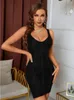 Casual Dresses Women Black Bodycon Bandage Dress Sleeveless O Neck Mini Short Elastic bekväm High Street Evening Club Party