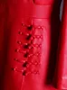 Giacche da donna Lautaro Primavera Autunno Lungo Rosso Nero Cappotto aderente in morbida ecopelle Donna con bottoni con nodo cinese Scollo a V Abiti firmati 230307