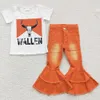 Sets New Fashion Kids Designer Clother Girls Girls Jeans Set Boutique Baby Girl Clothing Short Sleeve Denim Bell Bottom Outfits Bu Bu