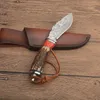 Kampanj G7202 Damscus Fixat bladjakt Kniv Drop Point Blade Deer Hornhandtag utomhus camping Vandring Fiskejakt Överlevnad Raka knivar Läder Mantel