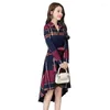 Casual Dresses AECU 2023 Autumn Women Long Shirt Plus Size Office Lady Lapel Sleeve Plaid Vintage OL Dress Blouse Coat Female