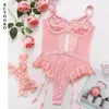 مجموعة مثيرة ectooko التطريز الأزهار الشبكية عاريات الشبكة شاهد من خلال onepiece rompers النساء الداخلية bodysuit babydoll 230307