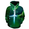 Herrtröjor coola mode 3d tryck roligt unisex vattenfall bergsvatten pullover ärm i streetwear tröja hoodie