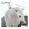 Handtassen portemonnees Sliver Diamonds Rhinestone Round Ball Avond voor vrouwen Sparkly Crystals Fashion Mini Tassels Clutch Bag Ladies Ri Dhxvz