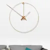 Relógios de parede Luxo Espanha 3D Relógio Moderno Metal Wood Craetive Watches Decoração minimalista Sala de estar Gold Clcok Duvar Saati Gift Sygm