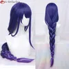 ANIME FASHES GAME GENSHIN IMPACTA RAIDEN SHOGUN COSPLAY WIG BEELZEBUL Purple Longo Hair Synthetic Hair Party Baal Wig Cap Z0301