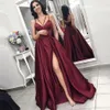 A-line aftonklänning med hög slits satin spaghetti remmar älskling sexig vestidos fiesta de noche abiye party prom klänningar es