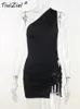 Zweiteiliges Kleid TiulZial Rückenfreies One-Shoulder-Mini-Set, aushöhlen, sexy Body und hoher Taille, kurzer Rock, Sommer, Strand, figurbetont, Outfits 230306