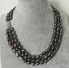 Chaînes 3Rows 7-8MM Collier de perles d'eau douce baroques noires naturelles 17-19 ''